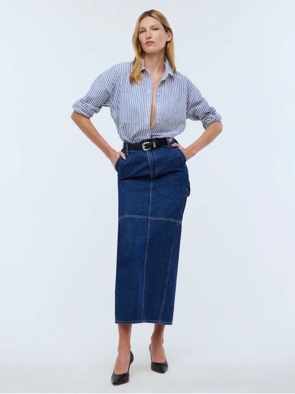 Madewell Denim Carpenter Maxi Skirt Women’s Size 32 Dark Blue Fall Boho 70s